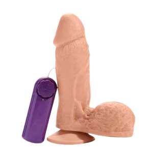 Prótese Fogo da Paixão com Escroto, Ventosa e Vibrador Externo 13,5 x 4,8 cm - Hot Flowers
