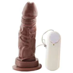 Prótese 15,4 x 4 cm c/ Ventosa e Vibrador Externo - Cor: Chocolate - Êxtase