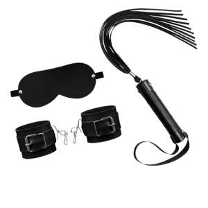 Kit Fetiche 3 em 1: Algema, Venda e Chicote Preto - La Pimienta