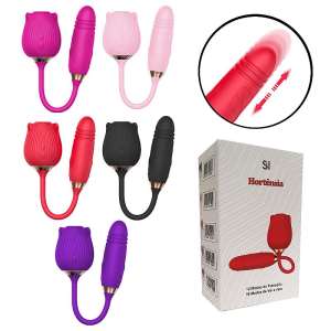 Vibrador de Ponto G e Clitóris com Vai e Vem em Formato de Rosa - Greebaby - Importado