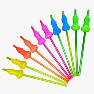 Canudinhos Eróticos em Formato de Pênis Neon Black (Pacote com 10 unidades) - Importado