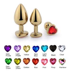 Plug de Metal Dourado com Joia em Formato de Coração Tamanho Pequeno (7,2 cm) - Importado
