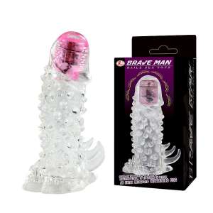 Capa Peniana Brave Man com Vibrador de Toque e Estimulador de Clitóris 14 x 4 cm - Importado