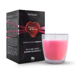 Vela Beijável Sensualidade Ardente - Morango com Chantilly 30g - Feitiços Aromáticos