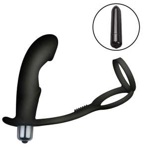 Vibrador de Próstata em Silicone com Anel Duplo / À Pilha - Importado