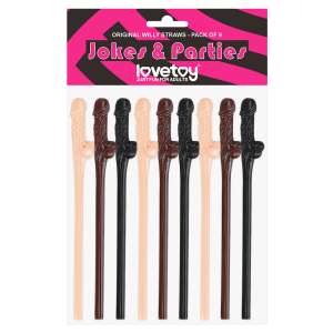 Canudos pênis Willy Straws Bege / Marrom / Preto 9 unidades - LOVETOY - VM - Importado