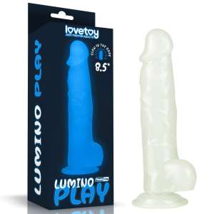 Prótese Fosforescente (brilha no escuro) com escroto e ventosa 21,5 cm - Lumino Play Dildo - LOVETOY - VM - Importado