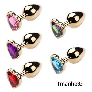 Plug de Metal Dourado com Joia em Formato de Coração Tamanho Grande (9 cm) - VM - Importado