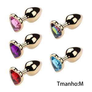 Plug de Metal Dourado com Joia em Formato de Coração Tamanho Médio (8,5 cm) - VM - Importado