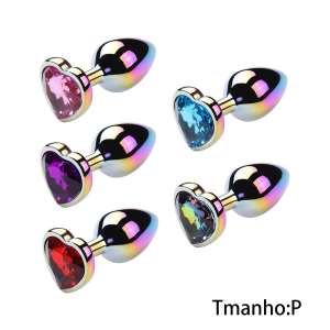 Plug de Metal Colorido com Joia em Formato de Coração Tamanho Pequeno (7 cm) - VM - Importado