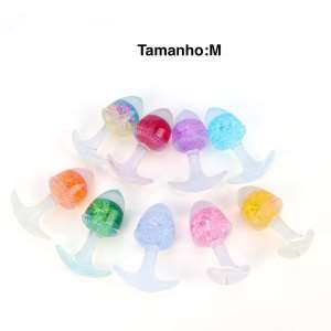 Plug Anal de Silicone Platina Médio com esfera de vidro e alça - VM - Importado