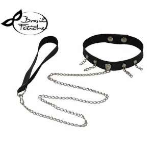 Coleira com Guia e Correntes - Brasil Fetiche