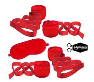 Kit bondage pelúcia (4 amarras + venda) - Cor: Vermelho - La Pimienta